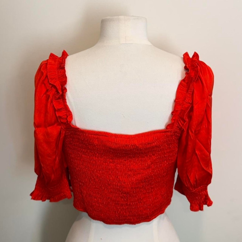 Orange Ruched Ruffle Crop Top 🍊✨ - Picture 3 of 3